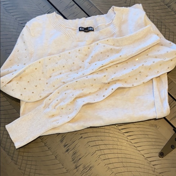 Express Sweaters - Express cream/beige embellished sweater